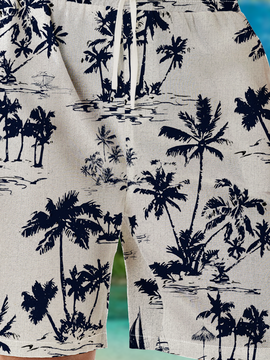 Hawaiian Botanical Floral Print Bermuda Shorts