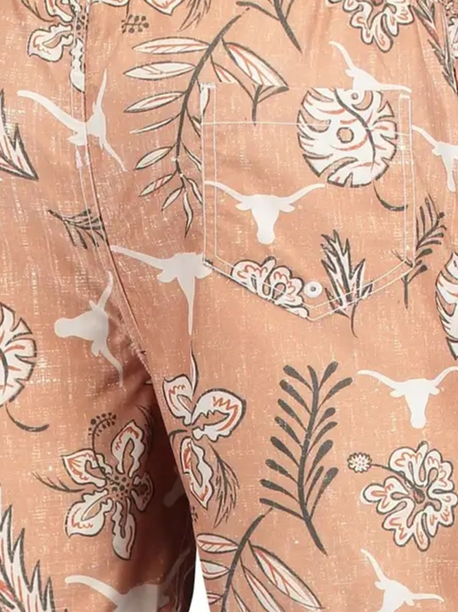 Plant Flower Printing Rubber Band Drawstring Shorts