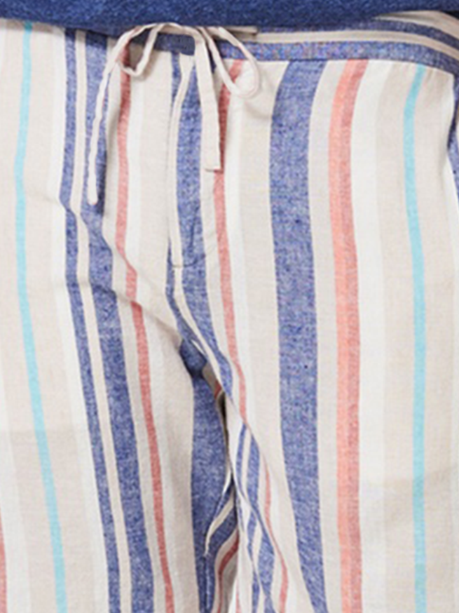 Striped Rubber Band Drawstring Casual Shorts