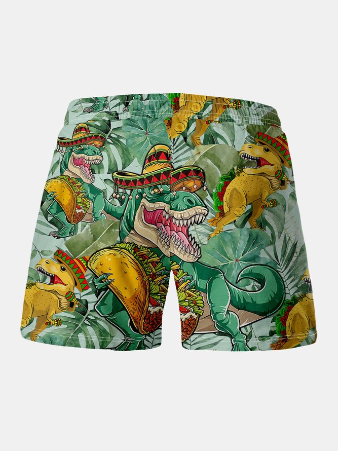 Cinco De Mayo Dinosaur Drawstring Beach Shorts