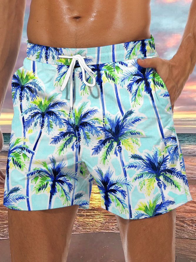 Coconut Tree Drawstring Beach Shorts