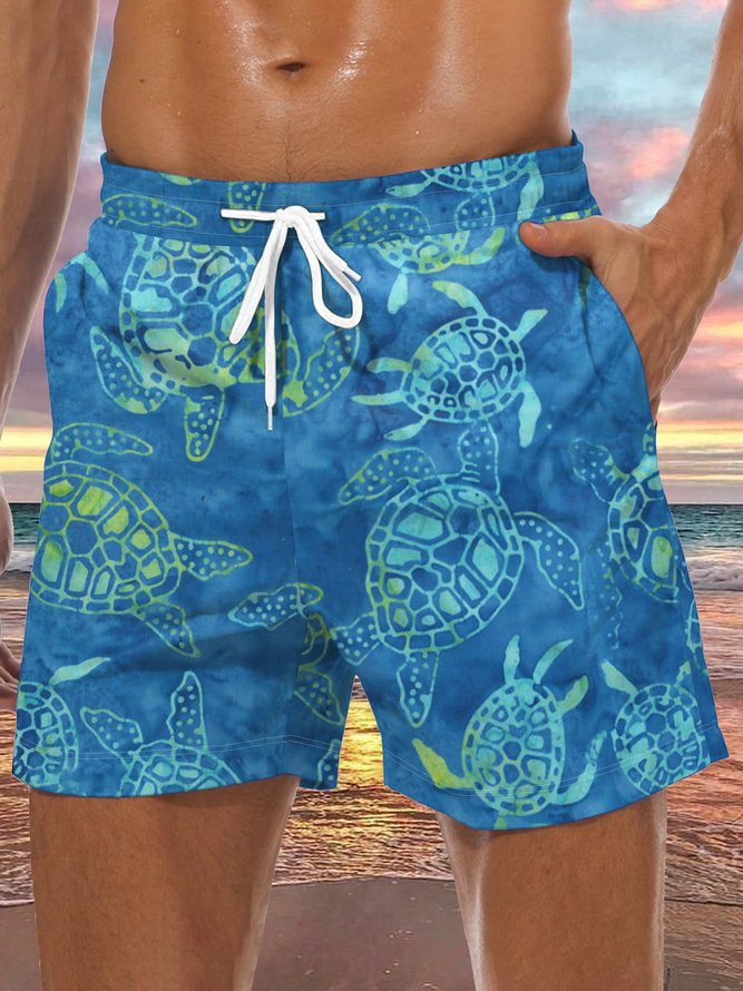 Sea Turtle Drawstring Beach Shorts