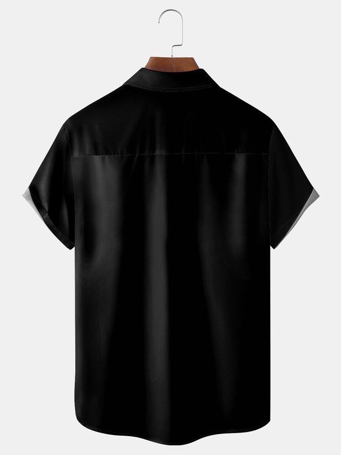 Geometric Chest Pocket Short Sleeve Bowling Shirt