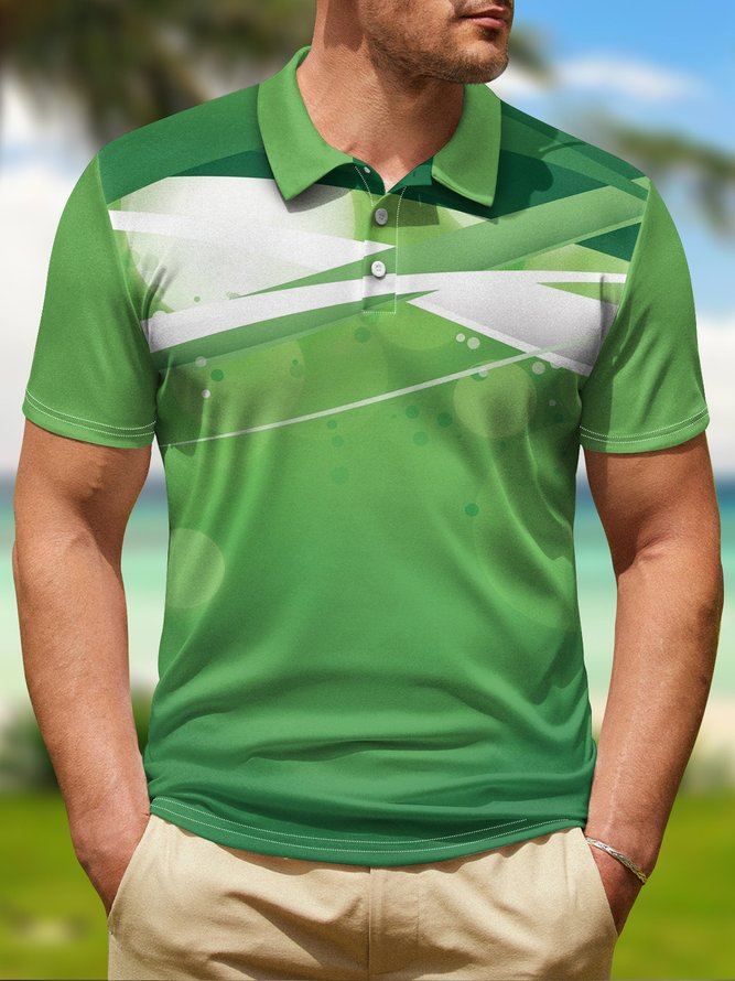 Ombre Geometric Button Short Sleeve Golf Polo Shirt