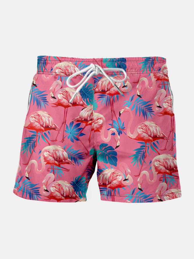 Flamingo Drawstring Beach Shorts
