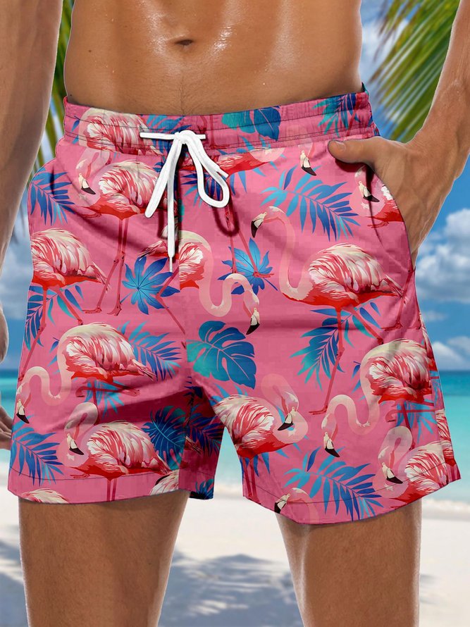 Flamingo Drawstring Beach Shorts