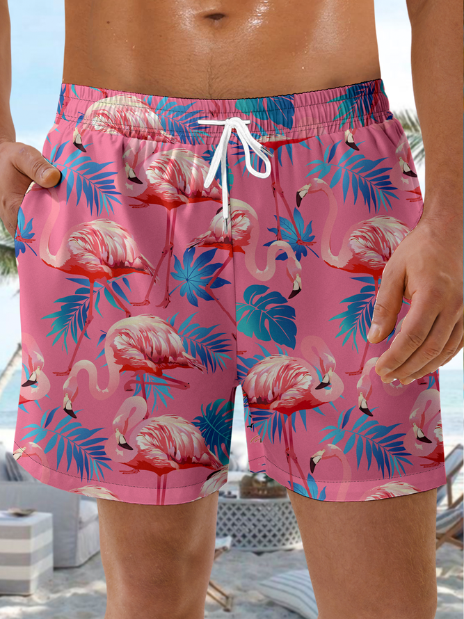 Flamingo Drawstring Beach Shorts
