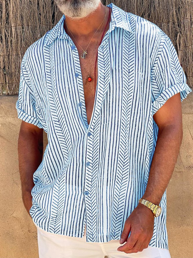 Hardaddy Shirts For Father Retro Striped Chest Pocket Short Sleeve Shirt