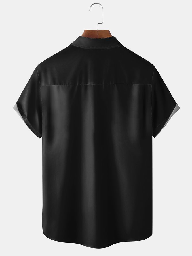 Hardaddy Big Size Crucifix Chest Pocket Short Sleeve Bowling Shirt