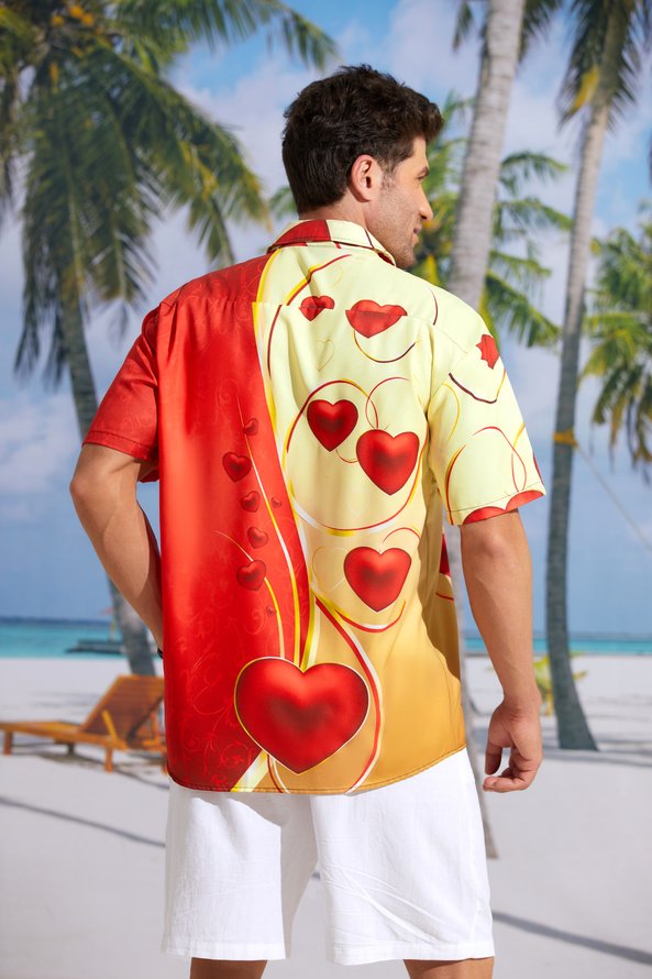 Hardaddy St Valentine‘s Day Heart Chest Pocket Short Sleeve Shirt