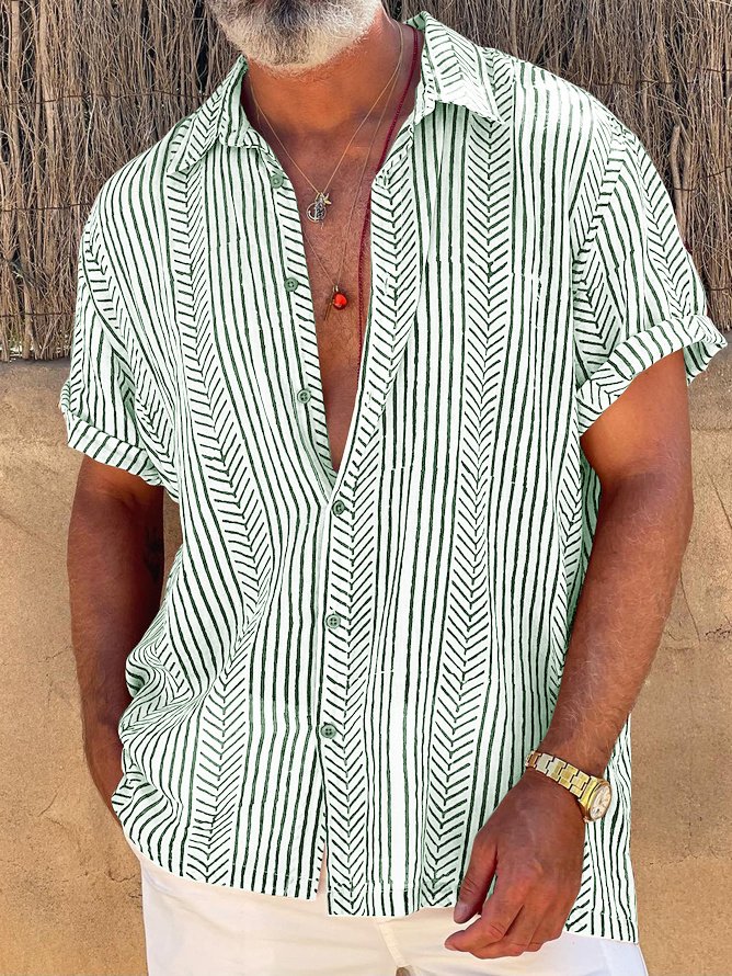 Hardaddy Shirts For Father Retro Striped Chest Pocket Short Sleeve Shirt