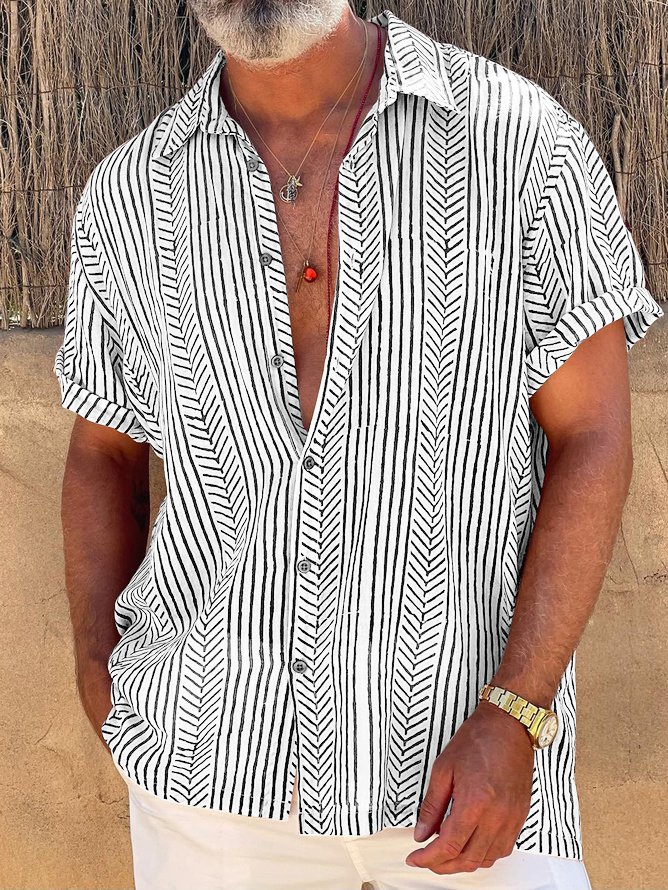 Hardaddy Shirts For Father Retro Striped Chest Pocket Short Sleeve Shirt