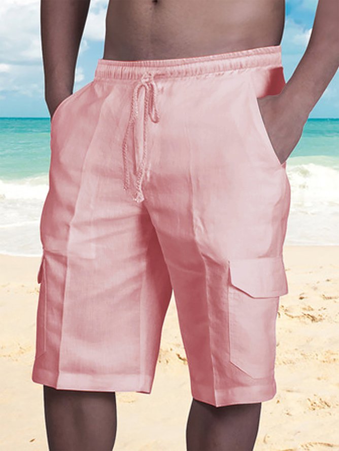 Hardaddy Men's Linen Shorts Multi-Pocket Tie Cargo Pants
