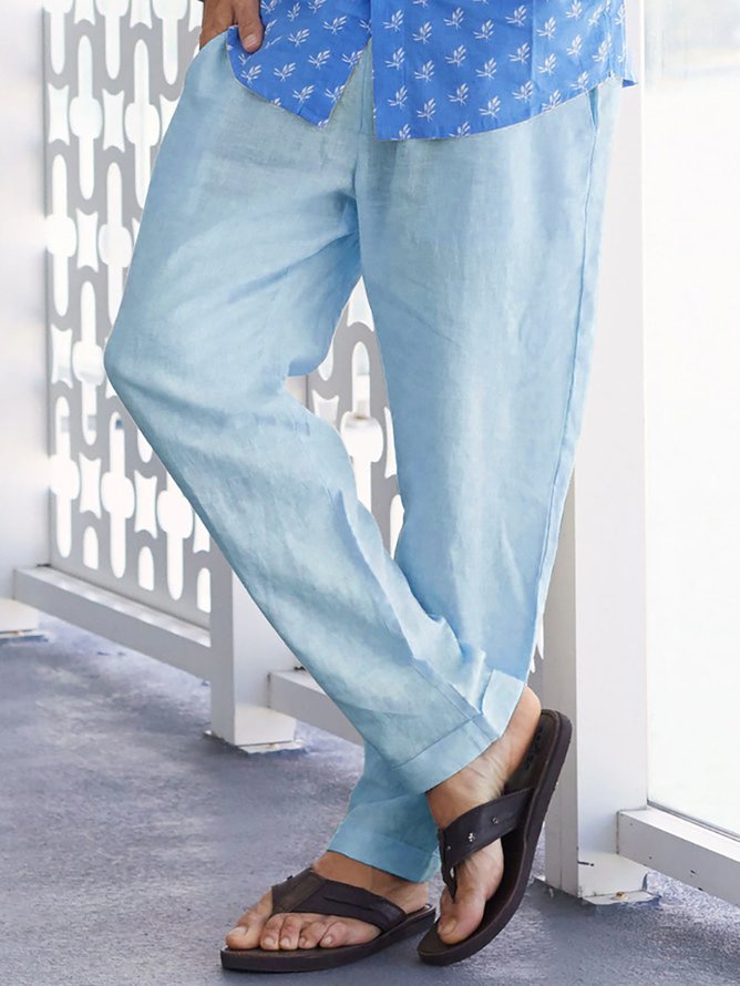 Hardaddy Cotton and Linen Plain Hawaiian Casual Trousers