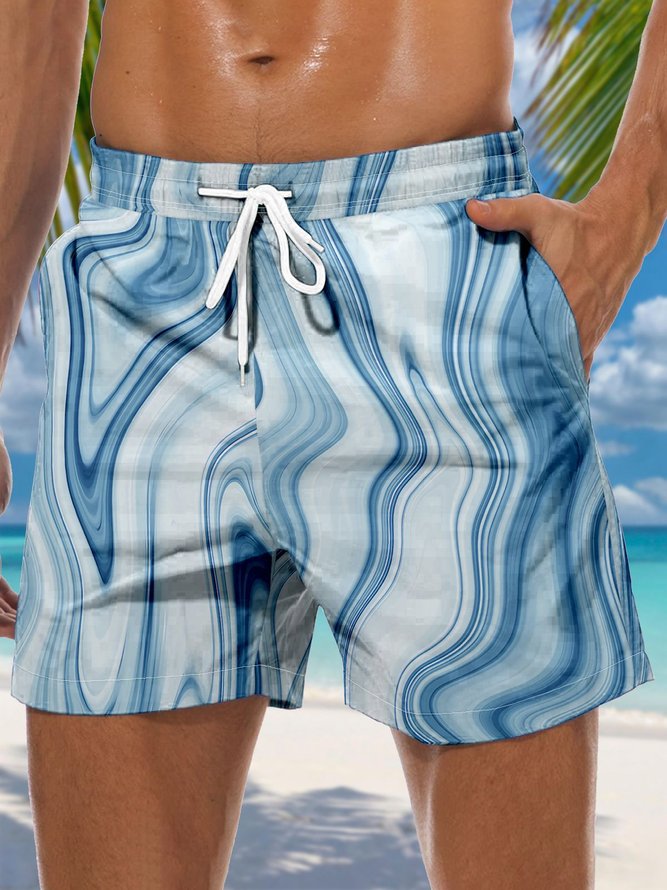 Marble Texture Drawstring Beach Shorts