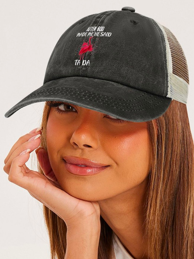 Hardaddy Men's /Women's After God Made Me Said Ta Da Funny Graphic Printing Loose Text Letters Washed Mesh-back Baseball Cap