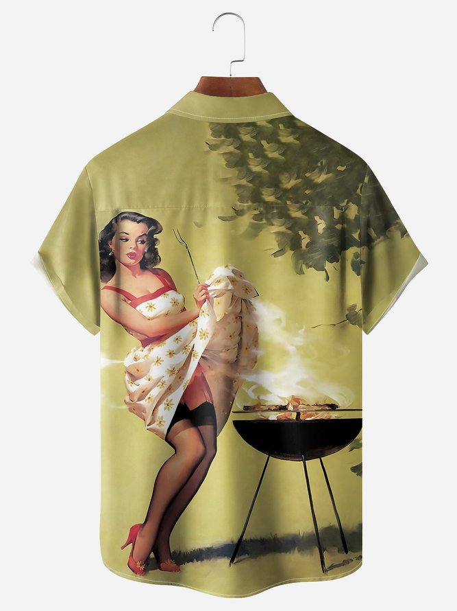 Hardaddy Retro Beauty Chest Pocket Short Sleeve Hawaiian Shirt