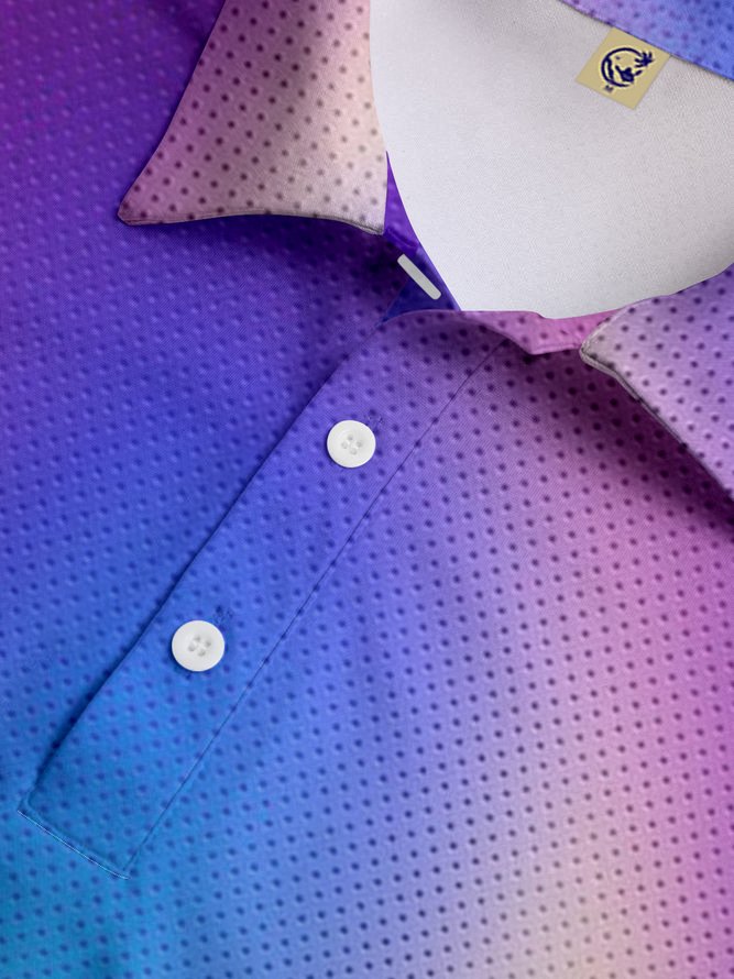 Hardaddy Gradient Color Button Short Sleeve Polo Shirt
