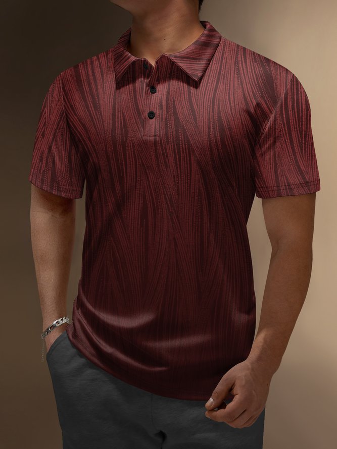 Hardaddy Ombre Geometric Button Short Sleeve Polo Shirt