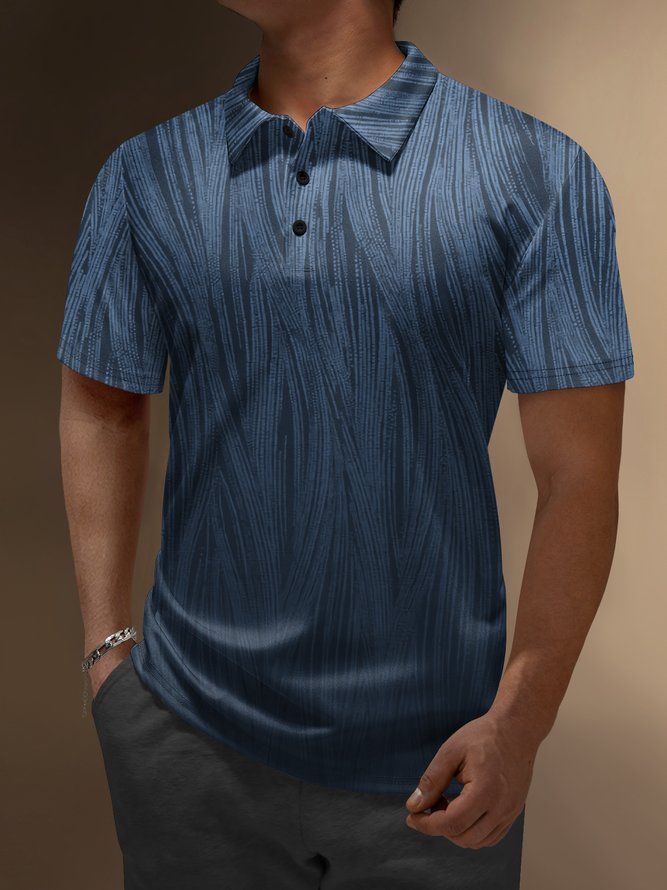 Hardaddy Ombre Geometric Button Short Sleeve Polo Shirt