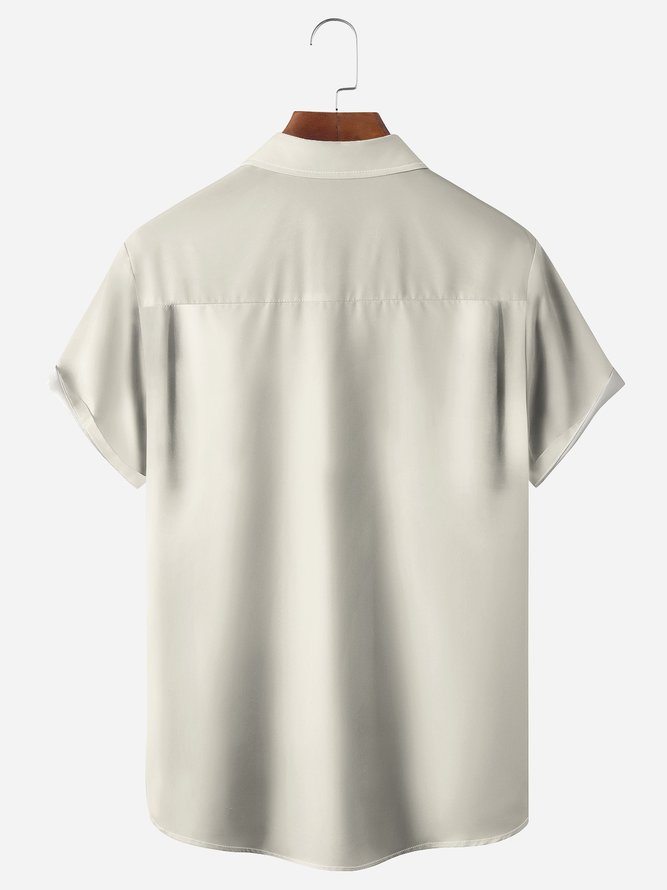 Striped Chest Pocket Short Sleeve Bowling Shirt