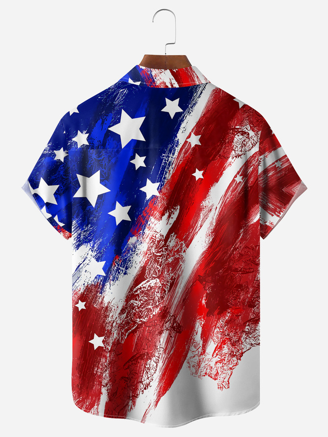 Hardaddy Big Size Flag Animal Pig Chest Pocket Short Sleeve Casual Shirt