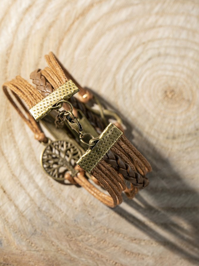 Hardaddy Casual Tree of Life Leather Braided Layered Bracelet Vacation Beach Jewelry