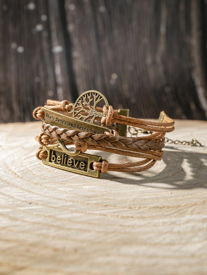 Hardaddy Casual Tree of Life Leather Braided Layered Bracelet Vacation Beach Jewelry