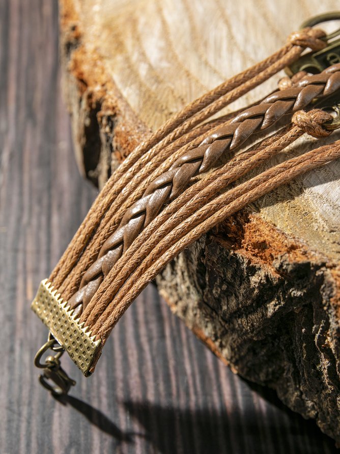 Hardaddy Casual Tree of Life Leather Braided Layered Bracelet Vacation Beach Jewelry
