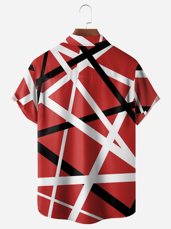 Hardaddy Geometric Lines Chest Pocket Short Sleeve Casual Shirt