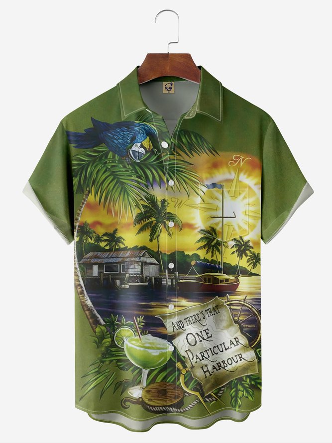 Hardaddy Parrot Chest Pocket Short Sleeve Hawaiian Shirt