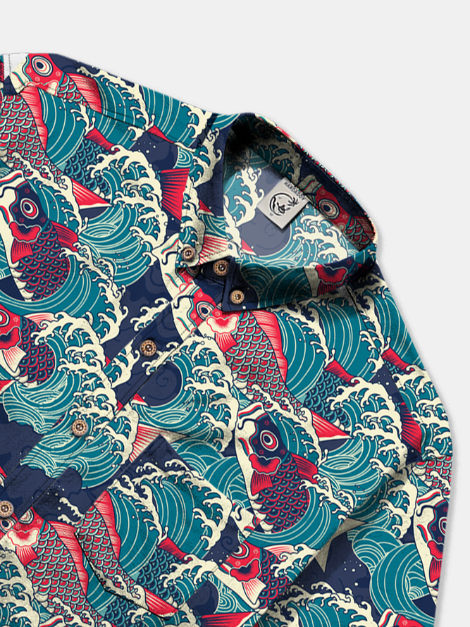 Ukiyoe Wave Carp Cotton Shirt