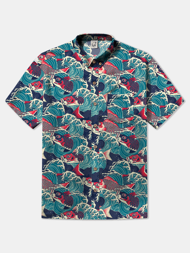 Ukiyoe Wave Carp Cotton Shirt