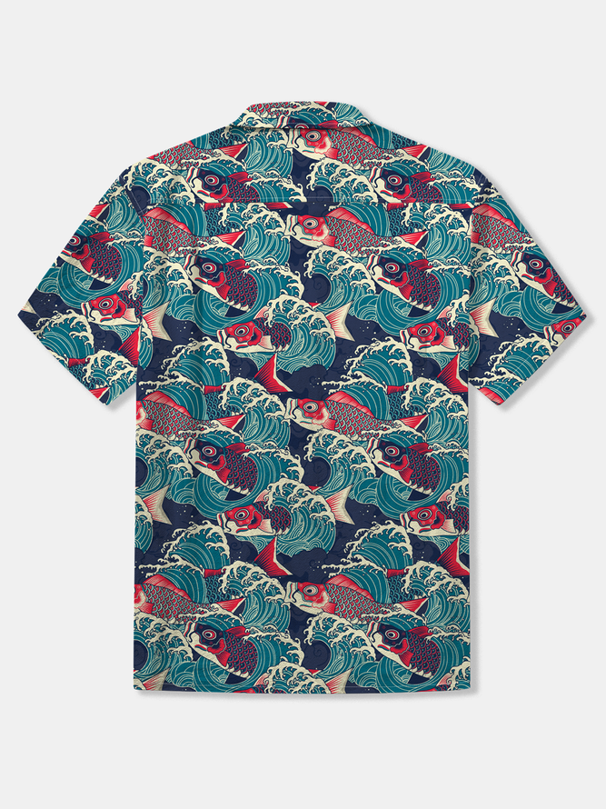 Ukiyoe Wave Carp Cotton Shirt