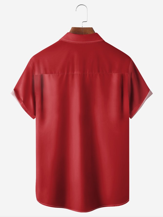 Big Size Christmas Chest Pocket Short Sleeve Casual Shirt