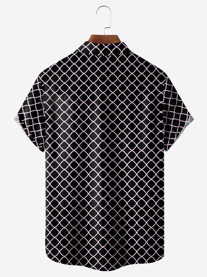 Hardaddy Black Mardi Gras Crocodile Bowling Chest Pocket Regular Fit Short Sleeve Hawaiian Shirt