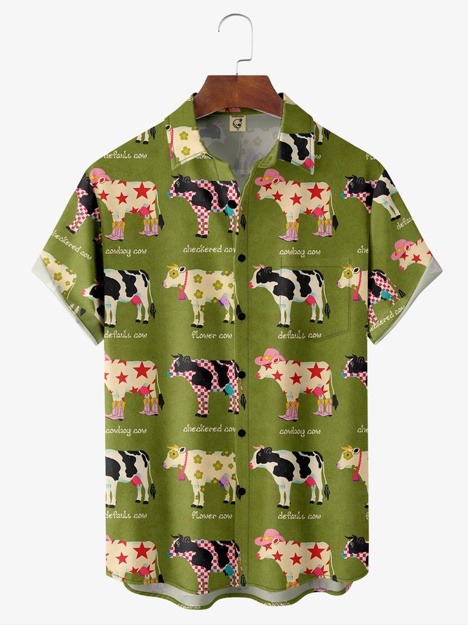 Animal Chest Pocket Short Sleeve Hawaiian Shirt By Andreea Dumuta