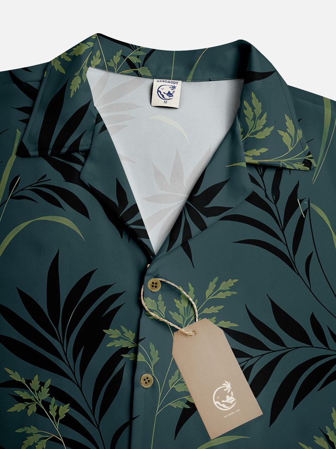 Hardaddy Palm Tree Leaf Shirt Men Summer Leaf Vacation Micro-Elasticity Daily Short Sleeve Regular H-Line Camp Collar Aloha Shirts