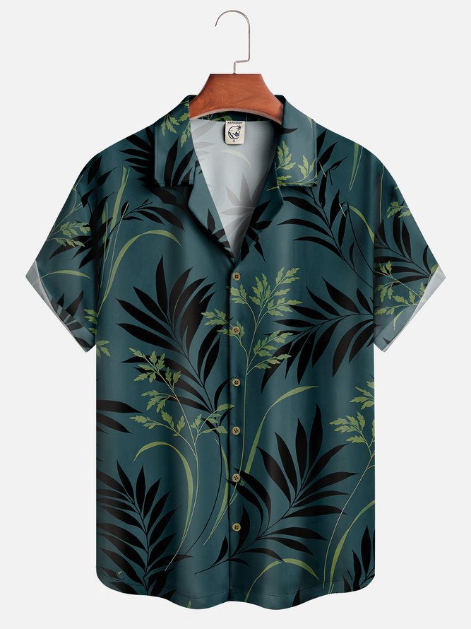 Hardaddy Palm Tree Leaf Shirt Men Summer Leaf Vacation Micro-Elasticity Daily Short Sleeve Regular H-Line Camp Collar Aloha Shirts