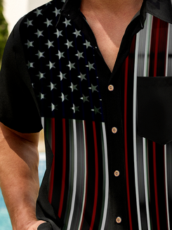 Hardaddy Cotton American Flag Chest Pocket Casual Shirt