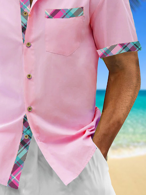 Hardaddy Cotton Patchwork Geometric Color Block Casual Shirt