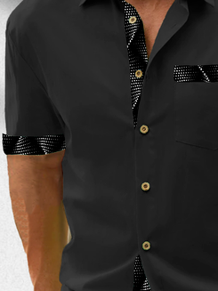 Hardaddy Cotton Plain Patchwork Contrasting Geometric Casual Shirt