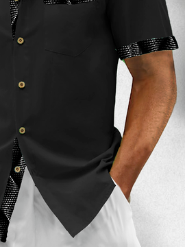 Hardaddy Cotton Plain Patchwork Contrasting Geometric Casual Shirt