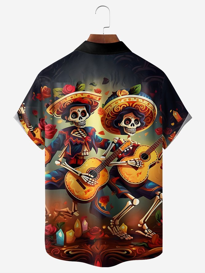 Moisture-wicking Cinco de Mayo Skeleton Chest Pocket Hawaiian Shirt