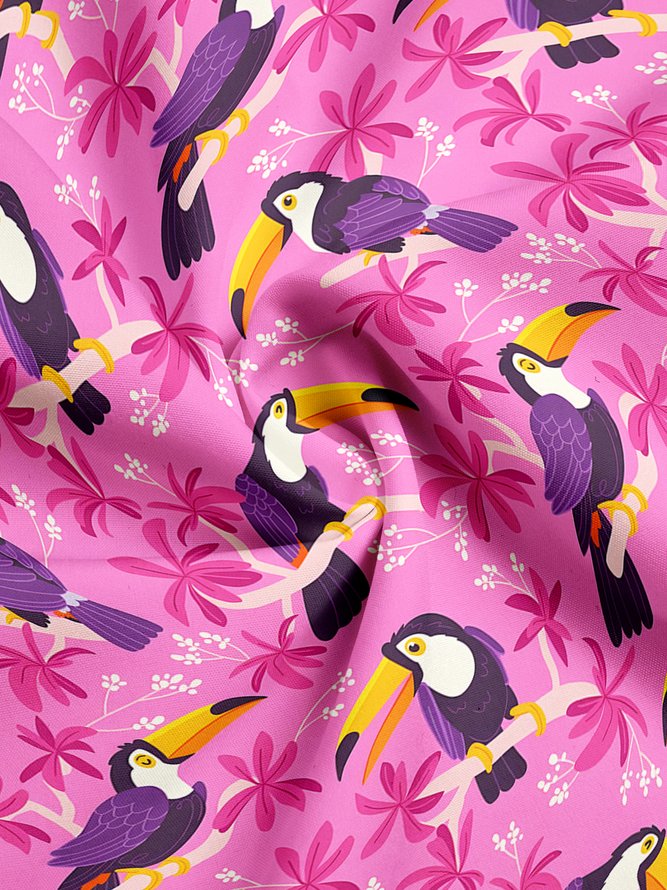 Moisture-wicking Tropical Plant Toucan Short Sleeve Aloha Shirt