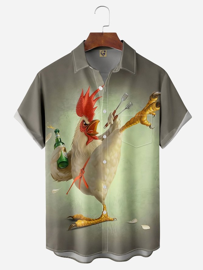 9-Pack Moisture-wicking Geo Toucan Parrot Rooster Chest Pocket Hawaiian Shirt