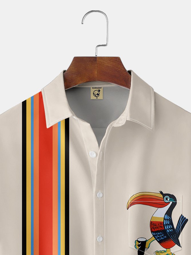 3-Pack Moisture-wicking Breathable Toucan Rooster Chest Pocket Hawaiian Shirt