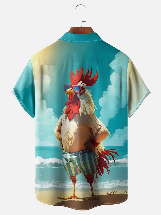 3-Pack Moisture-wicking Breathable Toucan Rooster Chest Pocket Hawaiian Shirt