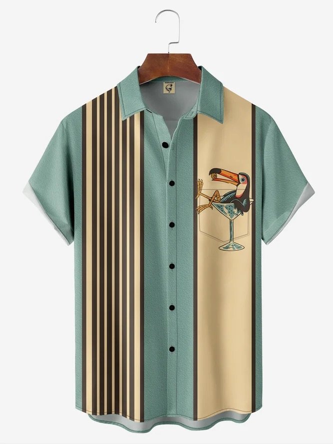 3-Pack Moisture-wicking Breathable Toucan Rooster Chest Pocket Hawaiian Shirt