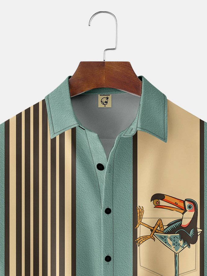 3-Pack Moisture-wicking Breathable Toucan Rooster Chest Pocket Hawaiian Shirt